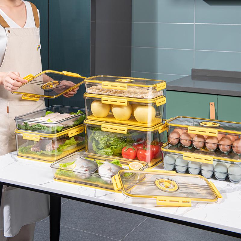 PET Transparent Thickened Refrigerator Storage Box with Timer & Freezer Drainer