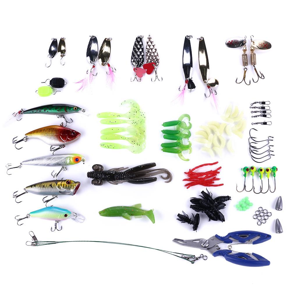 Box110 Combo 110pcs/box Artificial Hard Soft Baits Kit Minnow Popper Pencil Crankbait VIB Spinner Fishing Lures Set