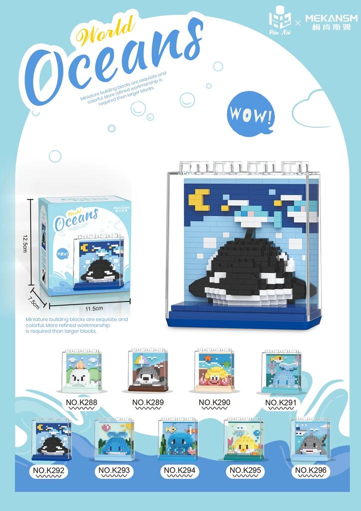 Marine Animals Dolphin Orca Jellyfish Shark Sea Lion Otter Hermit Crab Construction Blocks Kit Blocks Model Plaything