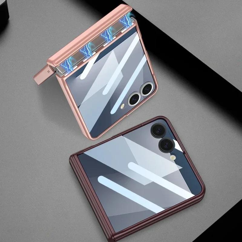 Magnetic Hard Cover for Samsung Galaxy Z Flip 7 FE 6 Flip7 Flip6 5G Phone Case with Tempered Film Hinge Protection