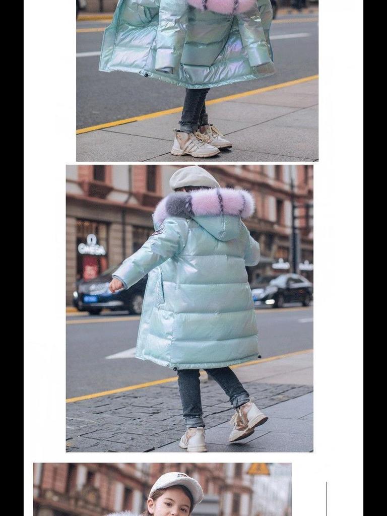 Girls' Mid-Length Shiny Winter Down Cotton Jacket