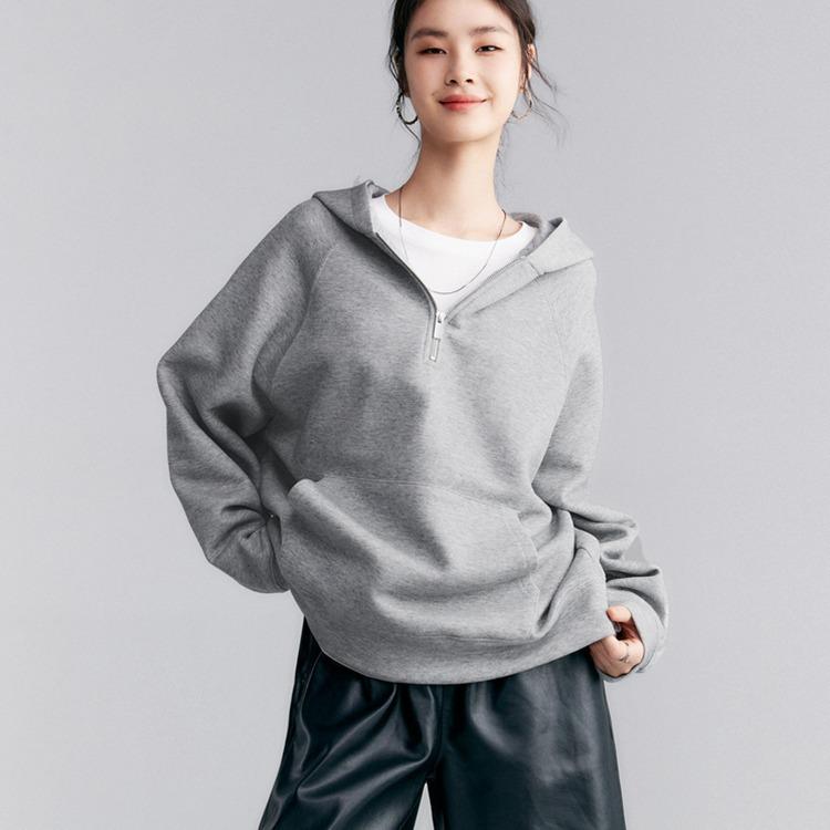 

Серый свитер на молнии с полузастежкой, женский американский ретро-топ Air Layer, осенняя свободная куртка с капюшоном XL серый