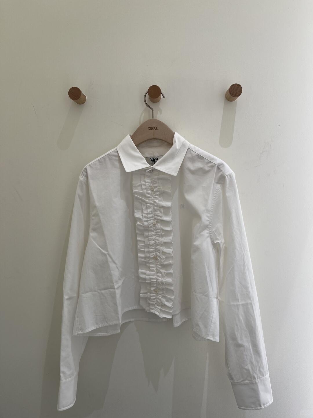 Korean Spring Pleated Ruffled Collar Long-Sleeve Women s Shirt One Size белый