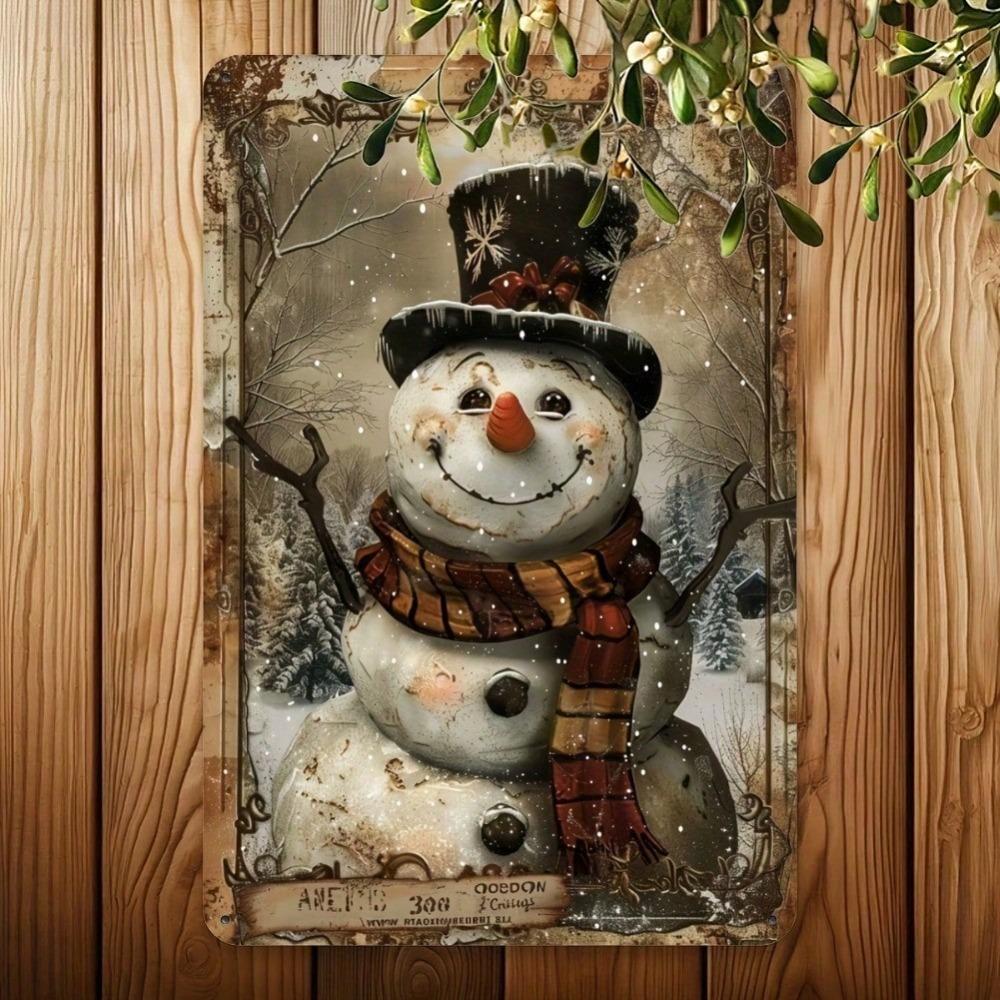 Vintage Snowman Metal Tin Sign 8x12 Inch for Christmas Indoor Outdoor Wrought Iron Wall Art Home Office Garage Decor