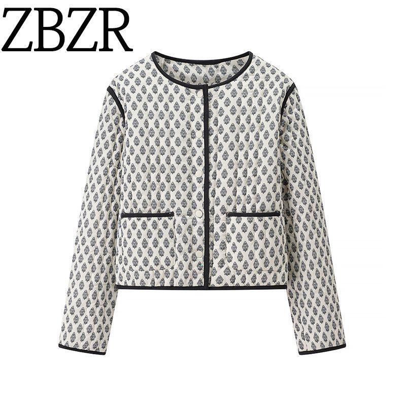 Zbzr Autumn New Women Clothes Western Style Fashion Simple and Versatile Print Quilting Long Sleeve Outerwear 1269460