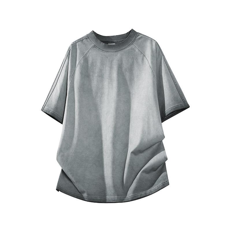 Men Crew Neck Raglan Short Sleeve T Shirt Washed Vintage Loose Fit Casual Daily Tops
