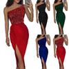 Fashion Women's Solid Color Sexy Sequin Split Long Skirt Temperament One-shoulder Evening Dress