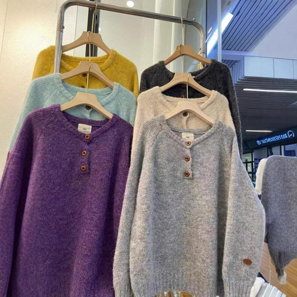 Herbst und Winter Rundhals Pullover Gestrickter Pullover für Damen Locker Lässig Langärmliges Innenoberteil