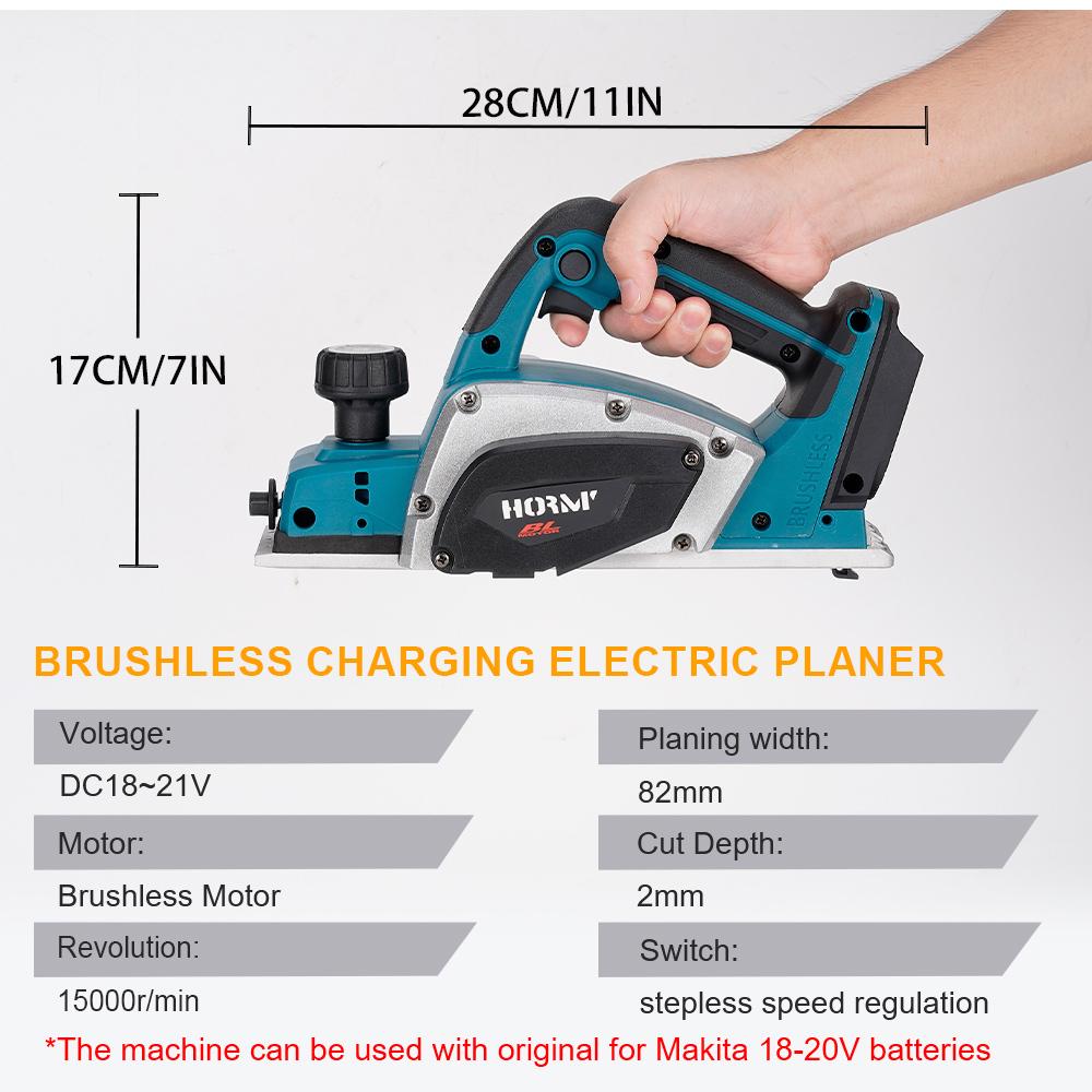 15000RPM Brushless Electric Planer Cordless Power Planer Handheld Home DIY Furniture Cutting Woodworking Tool For Makita Battery