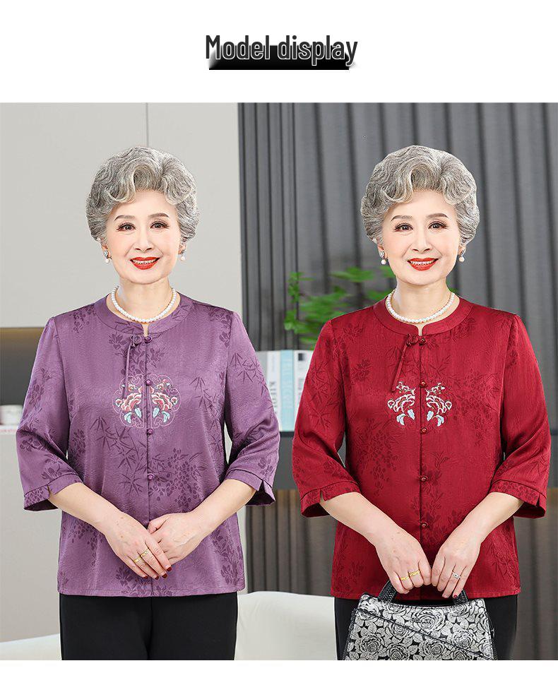 Grandma's Summer Two-Piece Short-Sleeved Cardigan Suit for Elderly Women
