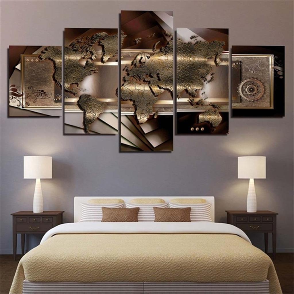 5 Panels Modern Map Art Picture Home Wall Canvas Painting Decor uygun ...