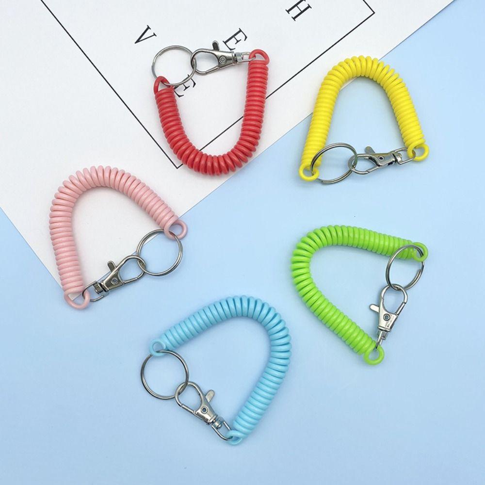 Lanyard Key Ring Key Chain Holder Stretch Spring Coil Anti-lost Lobster Clasp Keyring Key Hooks