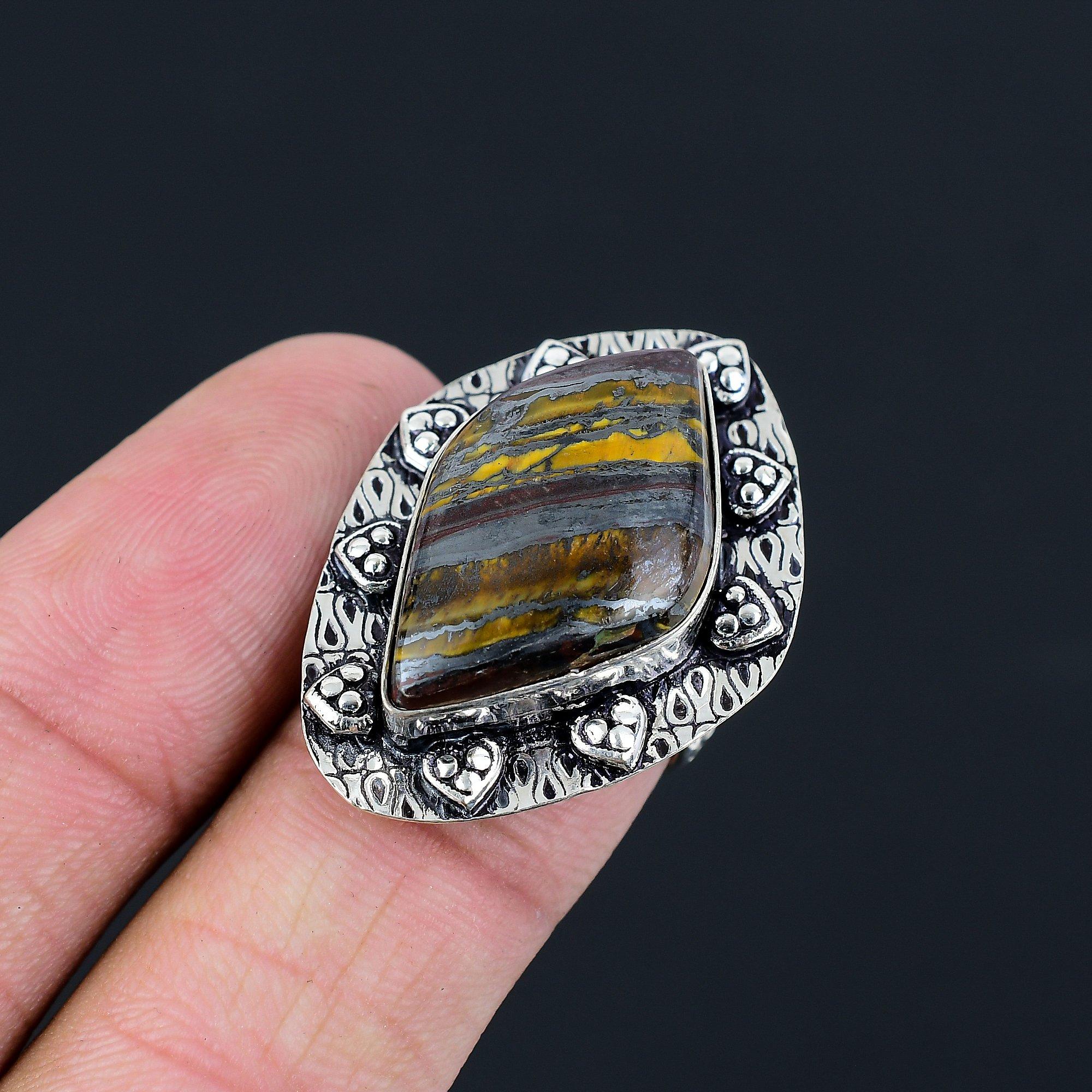 Natural Iron Tiger Eye Boho Multi Stone Mother Ring Size 6.5 925 Sterling Silver 6.5