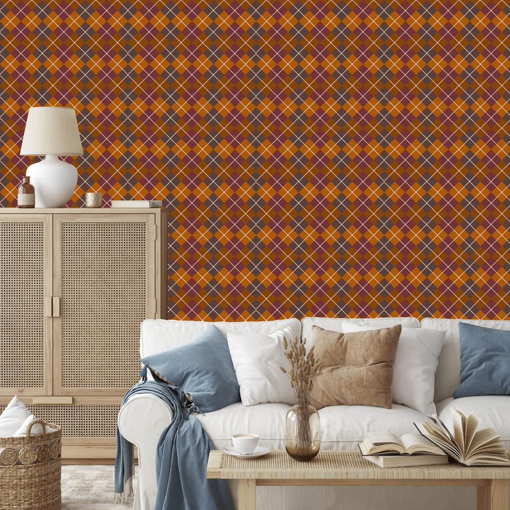 Autumn Plaid Wallpaper Orange, Red and Rust 50x1000