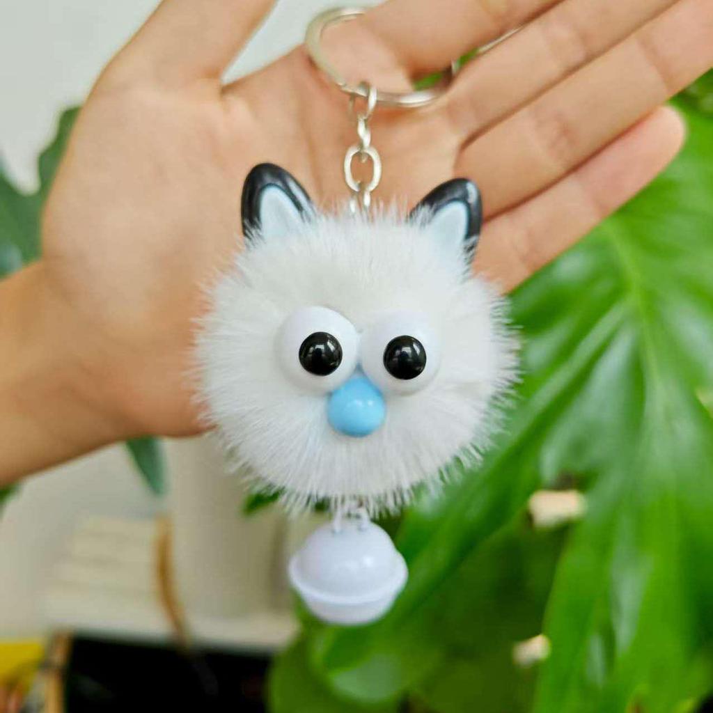 Plush Cartoon Cat Keychain with Furball - Cute Pendant for Bags & Backpacks