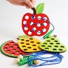 Wooden Lacing Plaything Educational Fruits Threading Activity Puzzles Learning Fine Motor Skill Car Travel Plaything Set For Toddlers Kids