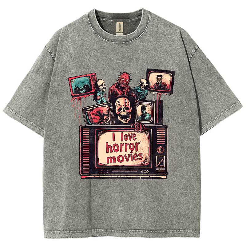 Horror Movie Style Cartoon Print T-Shirt Oversized Elastic Short Sleeves Comfortable Breathable Design Funny Top