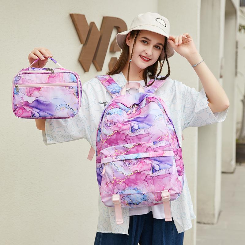Lightweight Water Resistant Backpack for Kids Girls School Backpack with Lunch Box Elementary Middle School Book Bag Set