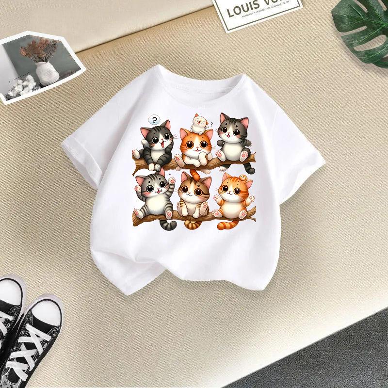 

Детская футболка с принтом кошки, детская одежда из 100% хлопка, топы 2-13 лет, футболка свободного кроя, повседневная, с круглым вырезом, с коротким рукавом 5T(120cm)