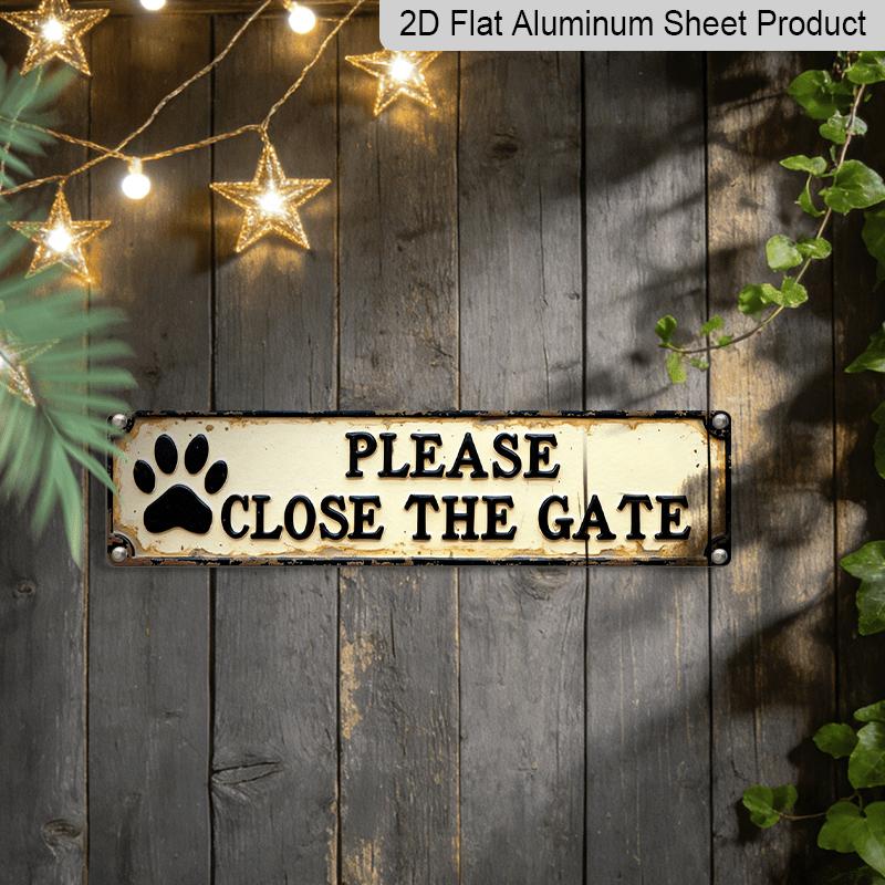 2D Flat, 1 Stylized "Please Close The Gate" Metal Sign with Dog Paw Print - Vintage Farmhouse Wall Decor, Suitable for Porch, Entryway, Garden