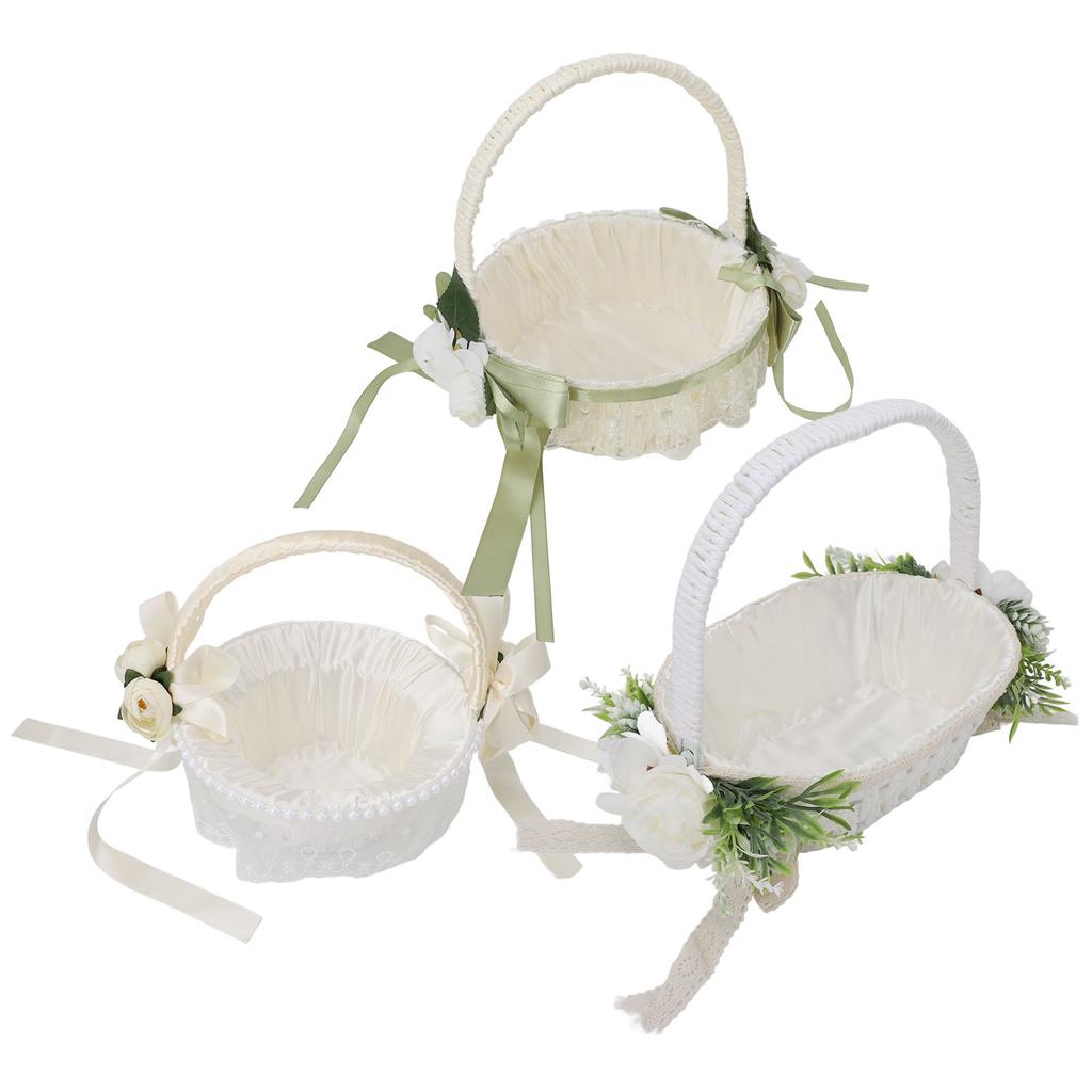 Kosz dla Dziewczynki z Kwiatami Romantyczny Elegancki Lekki Ręcznie Tkany Kosz Kwiatowy Ślubny dla Panny Młodej