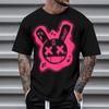 Summer Round Neck 3D Neon Graffiti Skull Graphic Print Top Fashionable Casual Short Sleeved Men's T-shirts