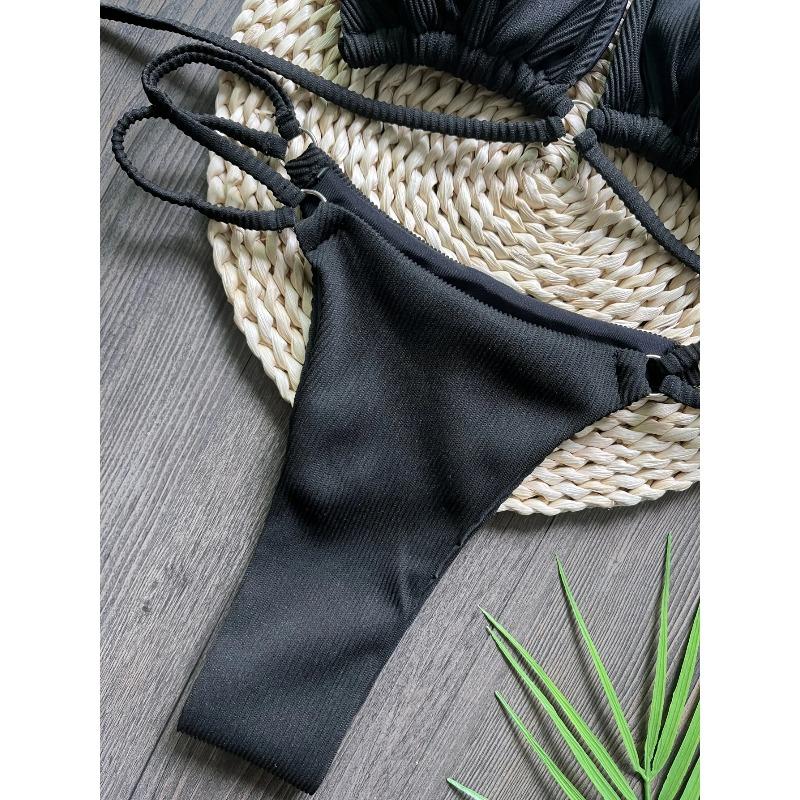 Bandage Swimsuit Women Sexy Bikini Ribbed Swimwear Triangle Bikini Set Two Piece Suit Beachwear Micro Thong Biquini