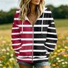 Women's Striped Print Long Sleeve Hooded Jacket with Pockets and for Casual Wear