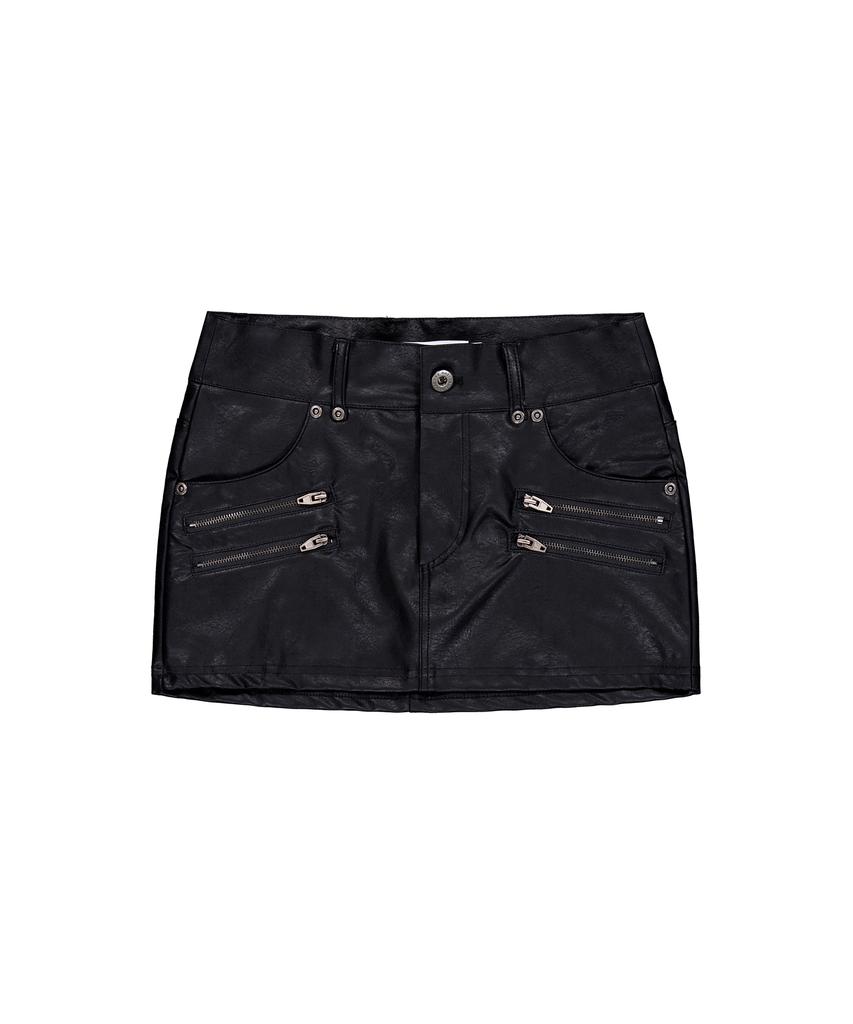 ROCKCAKE Leather Zipper Mini Skirt - Black