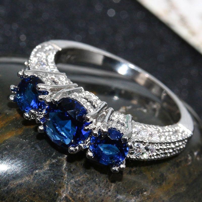 Fashion Elegant Blue Color Zircon Unique Design Ring Temperament Dignified Ladies Jewelry Engagement Wedding Anniversary Jewelry