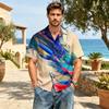 Men's Casual Short Sleeve Shirt Cotton Linen Classic Lapel Collar Button Down Lightweight Printed Top for Spring Summer