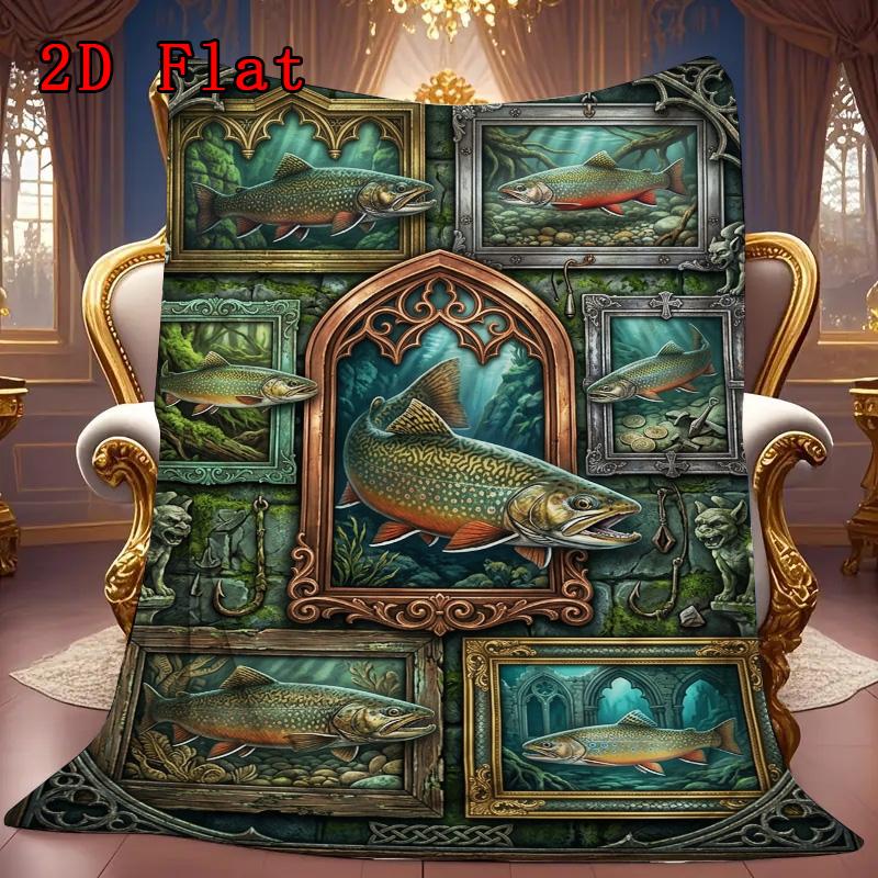 Trout Gallery 2D Flat Pattern Flannel Blanket, High quality All Seasons, Home Decor, Warmth and Comfort, Perfect for Christmas Gifts.