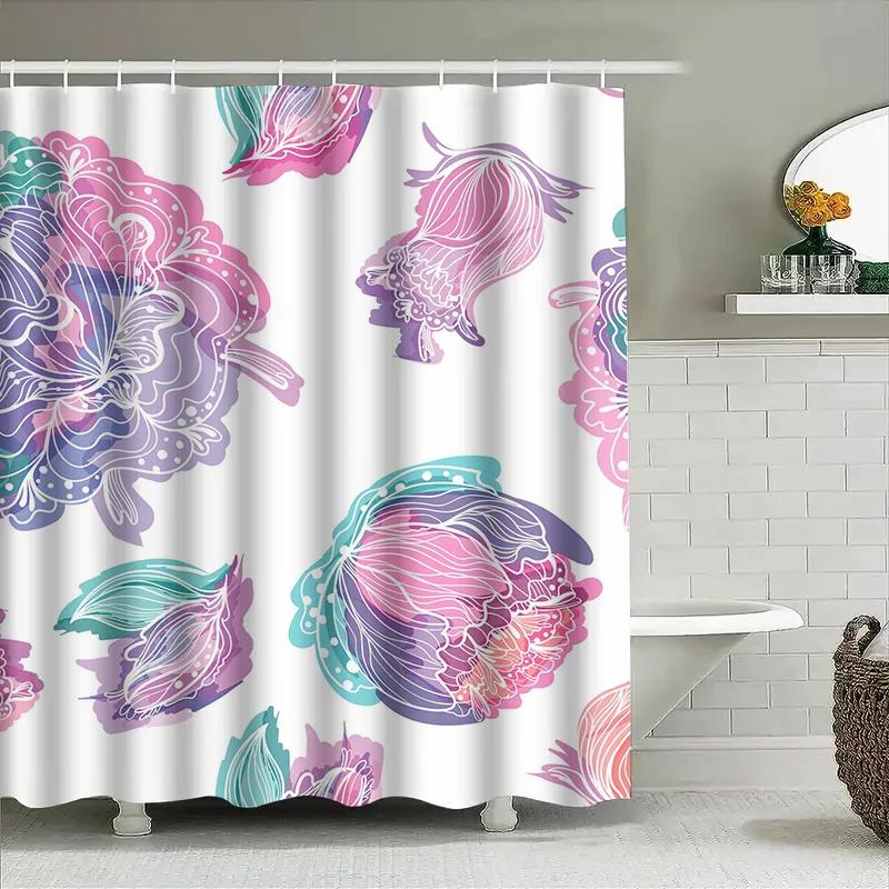 Bathroom Shower Curtain Set With Floral Print Decorative Waterproof Fabric For Home Decoration In Multicolored