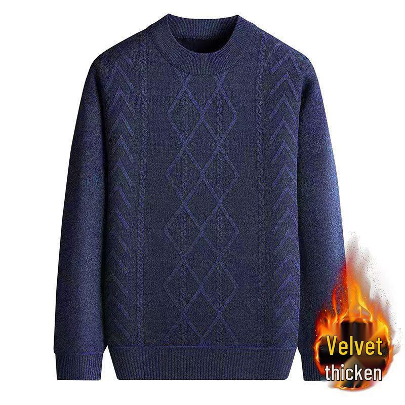 

Fleece-Lined Thickened Sweater: Warm, Round Neck Knitwear for Middle-Aged & Elderly Men XL (120-140 lbs)