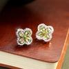 S925 Sterling Silver Four Leaf Clover Stud Earrings Natural Amethyst Topaz Advanced Sense Earring Minimalist Luxury