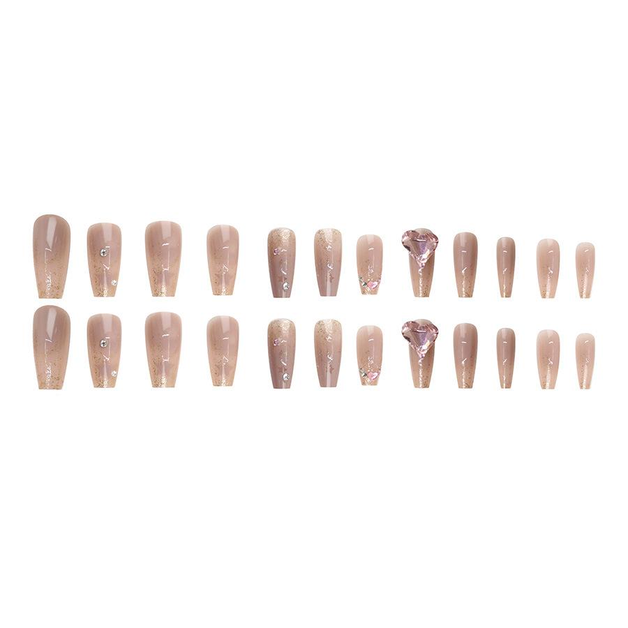 24 Pieces New Product Sweet Fairy Gas Long Love Pink Diamond Flash Hollow Stars Wear Nail Unloading Nail Art