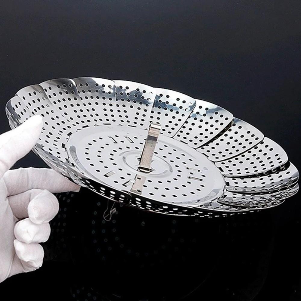 Stainless Steel Folding Dish Steam Expandable Multi-Function Steamer Rack Lotus Leaf Shape Meat Steaming Tray Kitchen Tools