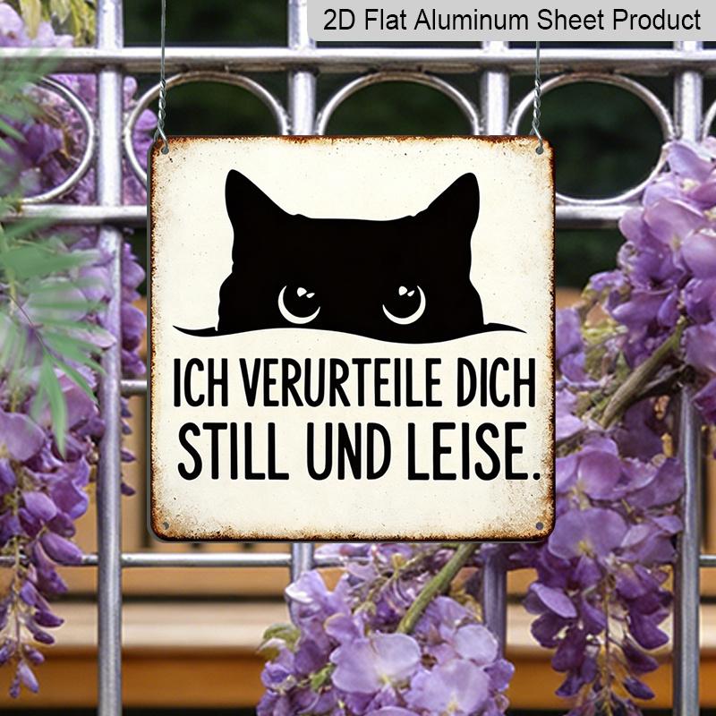 2D Flat, 1pc Vintage Aluminium Metal Sign, Outdoor Decorative Wall Sign, Retro Tin Sign Style, Funny Cat Theme, "I Judge You Quietly", Home Wall