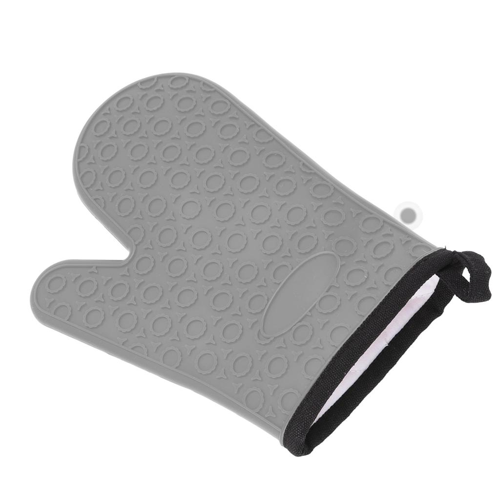 Silikon-Ofenhandschuh Hochtemperaturbeständig Wasserdicht Rutschfest Küchenbackhandschuh mit Baumwollfutter Grau