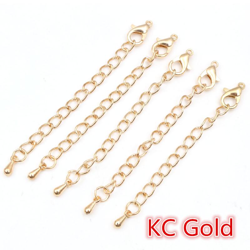 10pcs 50 70mm Gold Silver Plated Extended Extension Tail Chain Lobster Clasps Connector For DIY Necklace Jewelry Making Findings