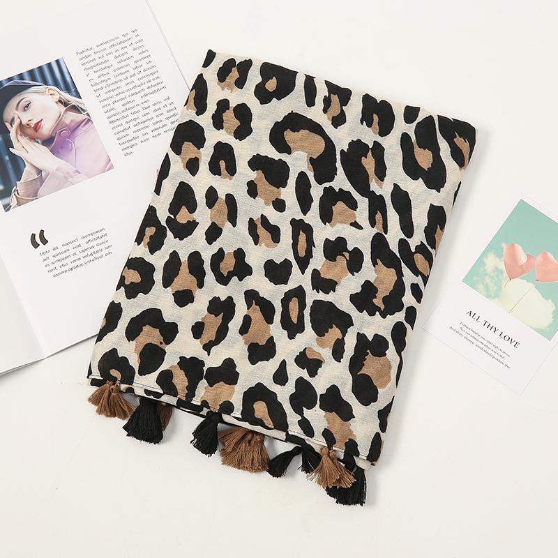 Fashion Printed Leopard Scarf Female Spring Muslim Women Hijab Scarves Tassel Large Size Headband Handkerchief Women'S Bandana