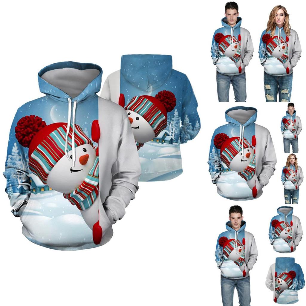 Cozy Men Xmas Hoodie Christmas Snowman Print Sweatshirt Soft Long Sleeves Top
