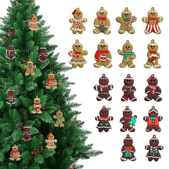 Gingerbread Man Christmas Ornaments 24-Day Countdown Calendar Soft Rubber Hanging Decor for Tree Home Cute Xmas Decoration
