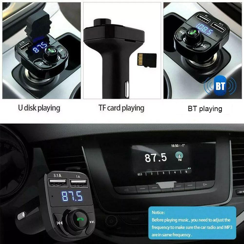 1pc Car Wireless Bluetooth FM Transmitter USB Digital Display  ABS Shell Noise-Cancelling Mic  Wireless Auto Adapter