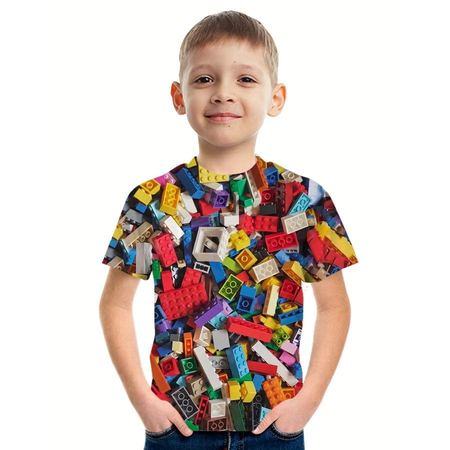 Dětské tričko Building Blocks 3D tisk Chlapecké tričko Ležérní svetr Prodyšné Tričko s krátkým rukávem Pro kluky Letní topy Košile