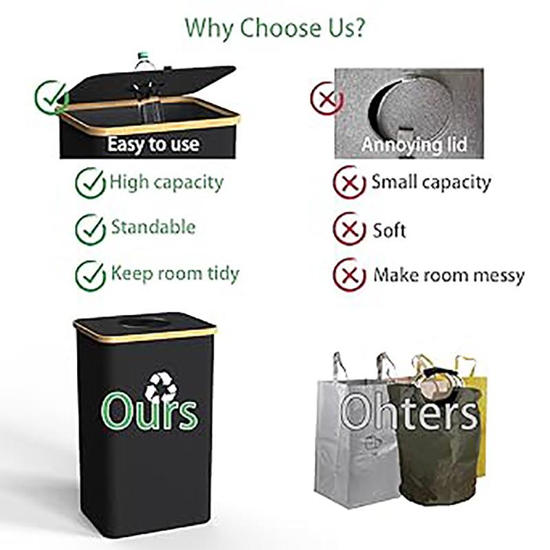 Foldable and Detachable Storage Basket with Eco-friendly Bamboo Lid