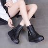 2025 Autumn Early Winter Genuine Leather Shoes Women Ankle Boots Soft Fashion Ladies Height Increasing Shoes 8cm Pure Black