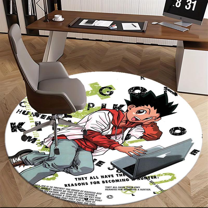 1pc Hunter x Hunter Killua Anime Cartoon Design Round Carpet for Office Chair Mat, NonSlip Rug, Home Decor, Living Room, Bedroom, Game Room
