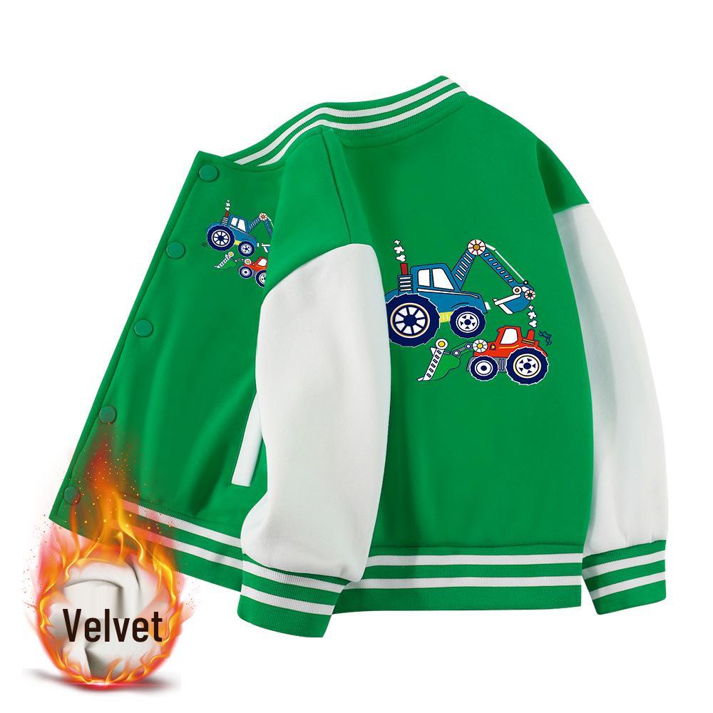 Boys' Versatile Spring/Autumn Jacket - Trendy Velvet Baseball Cardigan
