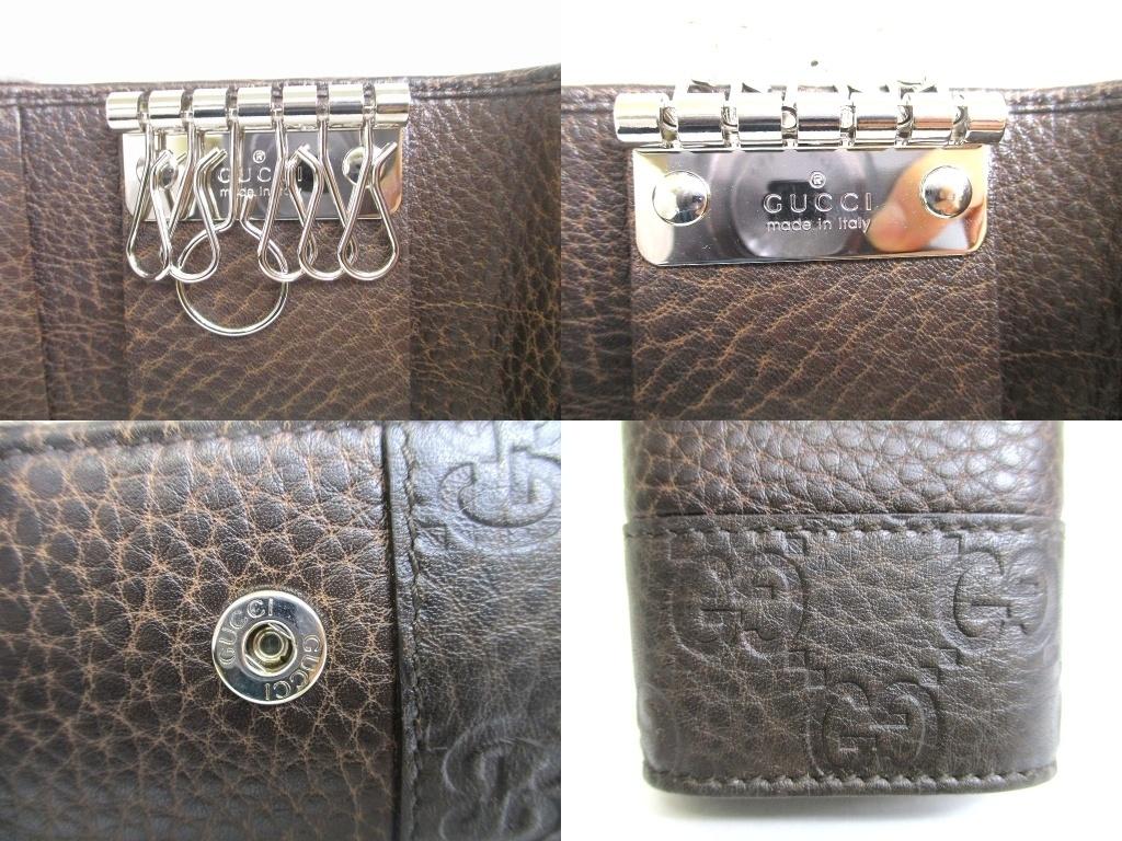 Authentic GUCCI GG Dark Brown Leather 6 Pics Key Chain #a995  Refurbished